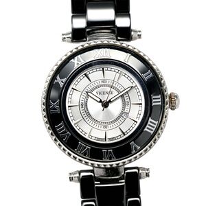Vicence Ceramic and 925 Sterling Silver Vintage 90's Watch 38mm Diamond Bezel